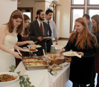 Lining up for dinner: (left to right) Ella Chase, Christine Miles, Chris Akright, Ben Chase, Meg Meyer, Chris O'niel, Sarah O'niel